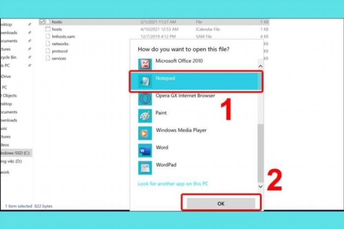 Bạn chọn Notepad và chọn OK để mở tập tin văn bản bằng ứng dụng Notepad trên máy tính của bạn.