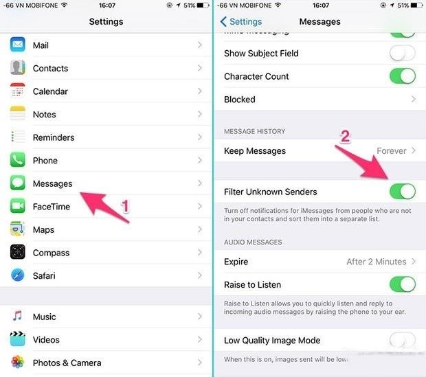 Cách ngăn chặn tin nhắn thừa trên iPhone.