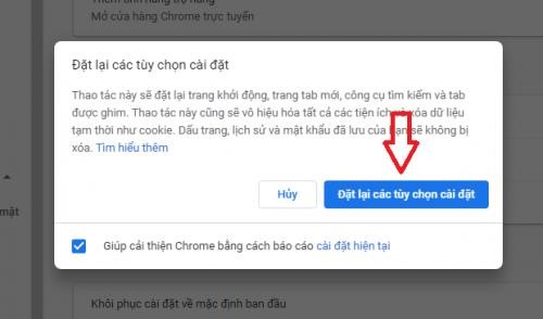 Khởi động lại trình duyệt Google Chrome giúp khôi phục cài đặt ban đầu của trình duyệt, bao gồm xóa lịch sử duyệt web, các tài khoản đã đăng nhập và các cài đặt cá nhân.