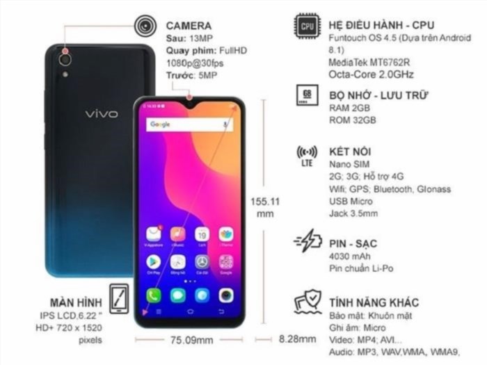 Điện thoại Vivo Y91C Đen huyền bí giá rẻ, chính hãng, trả góp 0% - Siêu thị điện máy HC