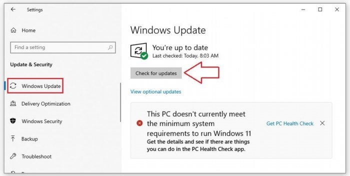 Cập nhật phiên bản Windows trên máy tính.