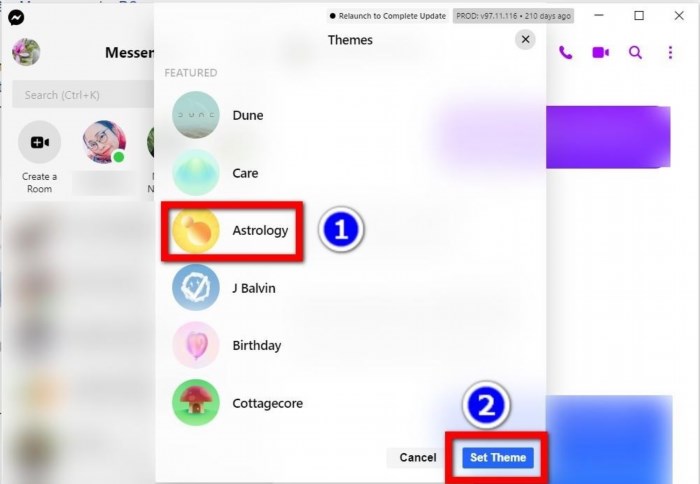 Cách thay đổi hình nền cuộc trò chuyện trên Messenger trên máy tính.