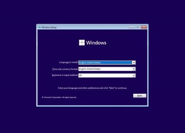 Lựa chọn ngôn ngữ khi cài đặt Windows 11.