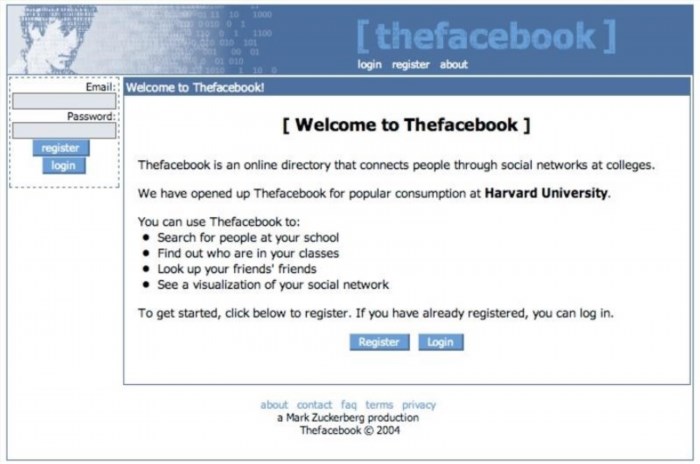 Trước khi ra mắt thành công, Facebook đã có một phiên bản sản phẩm tối giản mang tên là thefacebook.
