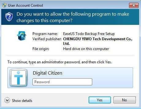 Trong Windows 7 và Windows 8.1, thông báo UAC luôn đòi hỏi mật khẩu quản trị viên.