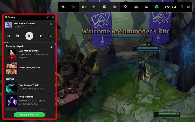 Sử dụng ứng dụng Spotify trong thanh công cụ Xbox Game Bar để phát và điều khiển nhạc khi bạn đang chơi các trò chơi mà bạn yêu thích.